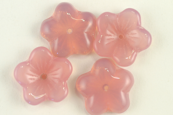 4pc 16x4mm LARGE FLAT MILKY PINK CZECH GLASS FLOWER CZ113-4